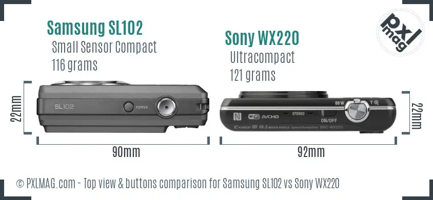 Samsung SL102 vs Sony WX220 top view buttons comparison