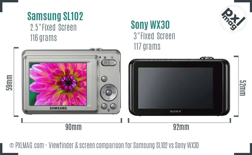 Samsung SL102 vs Sony WX30 Screen and Viewfinder comparison