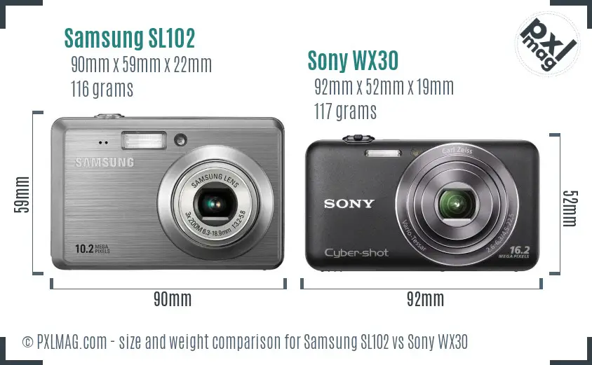 Samsung SL102 vs Sony WX30 size comparison