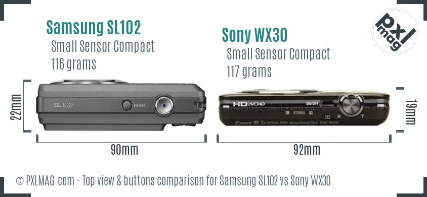 Samsung SL102 vs Sony WX30 top view buttons comparison