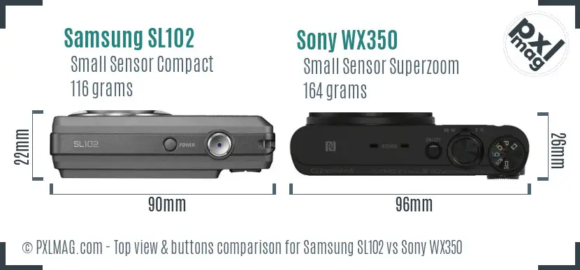 Samsung SL102 vs Sony WX350 top view buttons comparison Samsung SL102 vs Sony WX350 top view buttons comparison