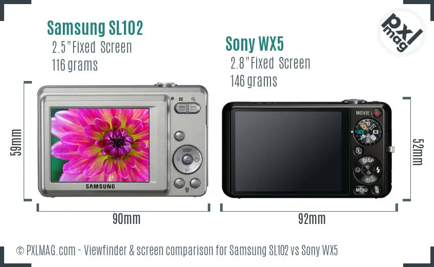 Samsung SL102 vs Sony WX5 Screen and Viewfinder comparison Samsung SL102 vs Sony WX5 Screen and Viewfinder comparison