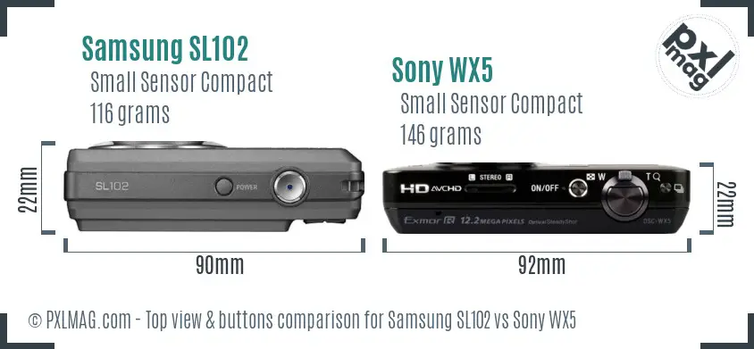 Samsung SL102 vs Sony WX5 top view buttons comparison Samsung SL102 vs Sony WX5 top view buttons comparison
