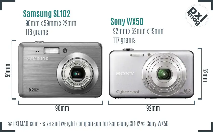 Samsung SL102 vs Sony WX50 size comparison