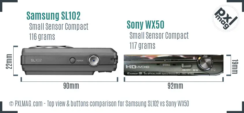 Samsung SL102 vs Sony WX50 top view buttons comparison