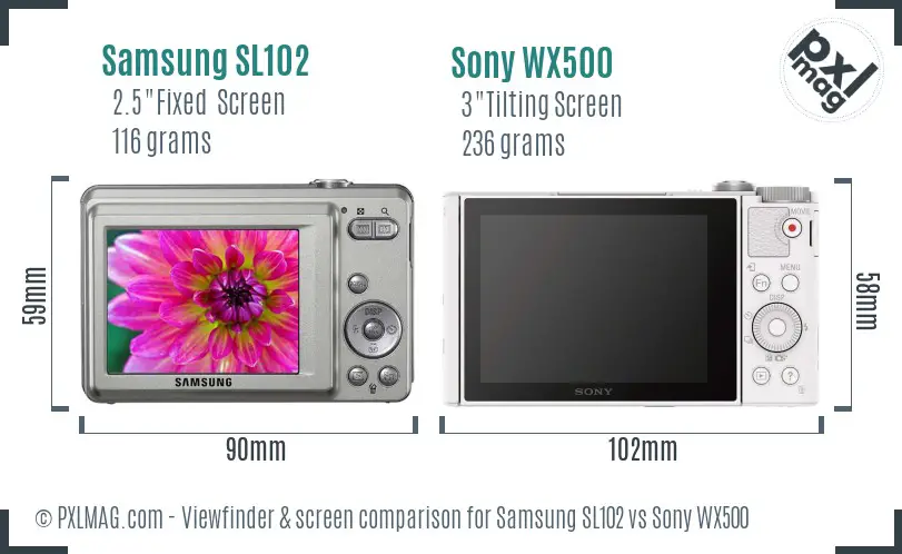 Samsung SL102 vs Sony WX500 Screen and Viewfinder comparison