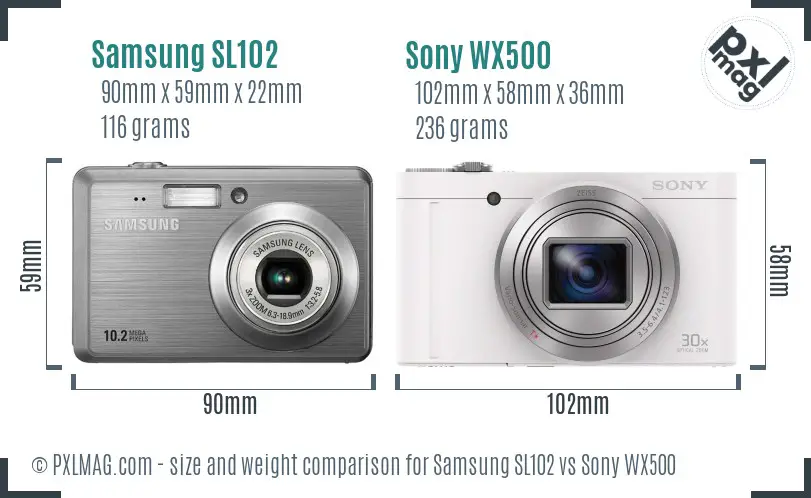 Samsung SL102 vs Sony WX500 size comparison