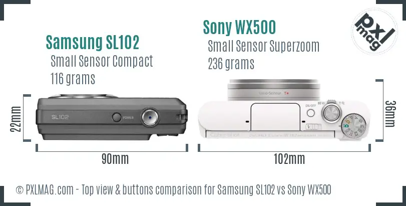 Samsung SL102 vs Sony WX500 top view buttons comparison