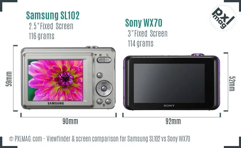 Samsung SL102 vs Sony WX70 Screen and Viewfinder comparison