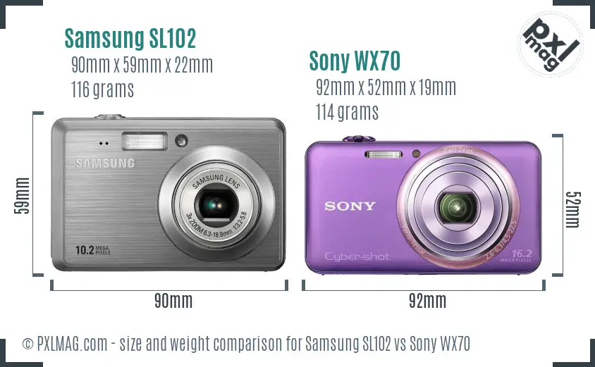 Samsung SL102 vs Sony WX70 size comparison