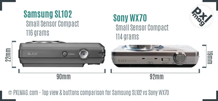 Samsung SL102 vs Sony WX70 top view buttons comparison