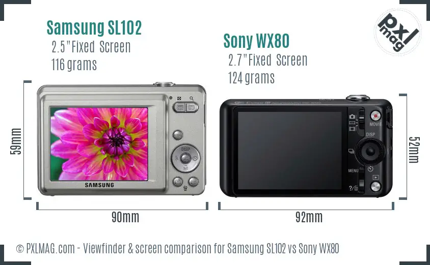 Samsung SL102 vs Sony WX80 Screen and Viewfinder comparison