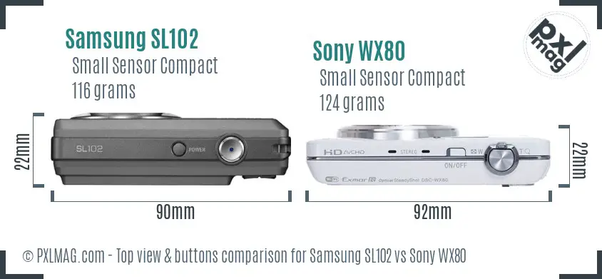 Samsung SL102 vs Sony WX80 top view buttons comparison