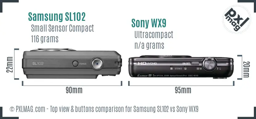 Samsung SL102 vs Sony WX9 top view buttons comparison Samsung SL102 vs Sony WX9 top view buttons comparison