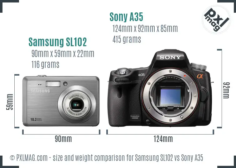 Samsung SL102 vs Sony A35 size comparison