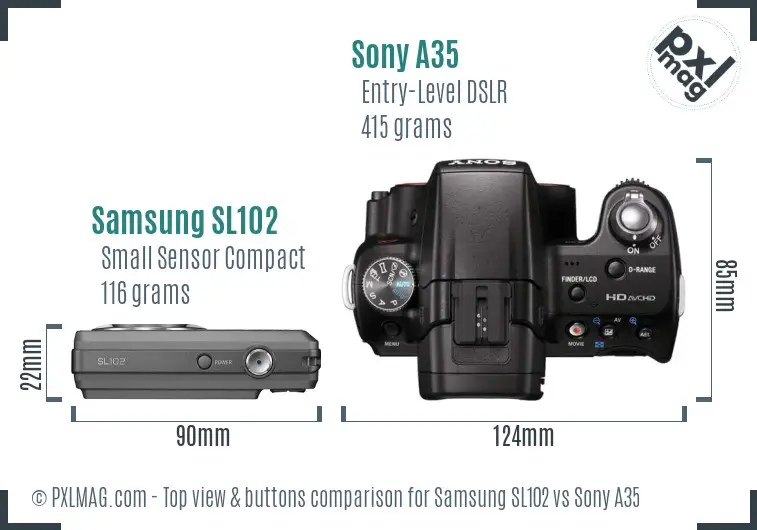 Samsung SL102 vs Sony A35 top view buttons comparison