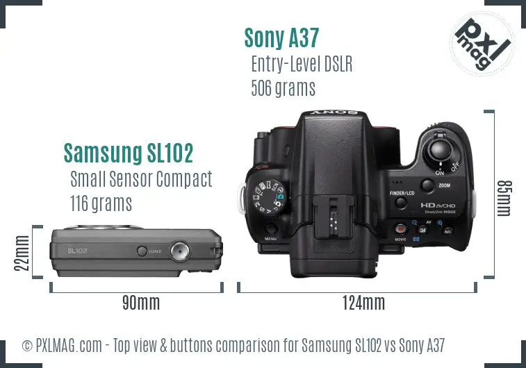 Samsung SL102 vs Sony A37 top view buttons comparison