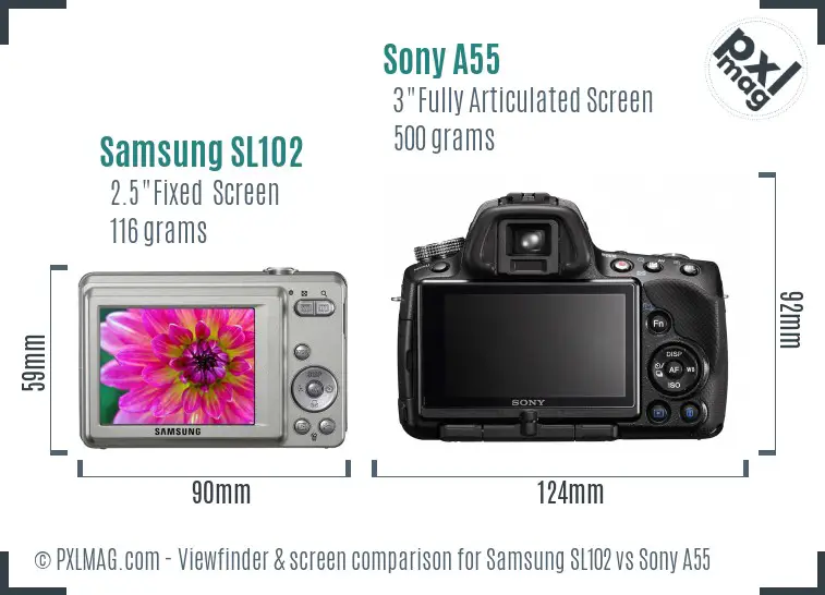 Samsung SL102 vs Sony A55 Screen and Viewfinder comparison Samsung SL102 vs Sony A55 Screen and Viewfinder comparison