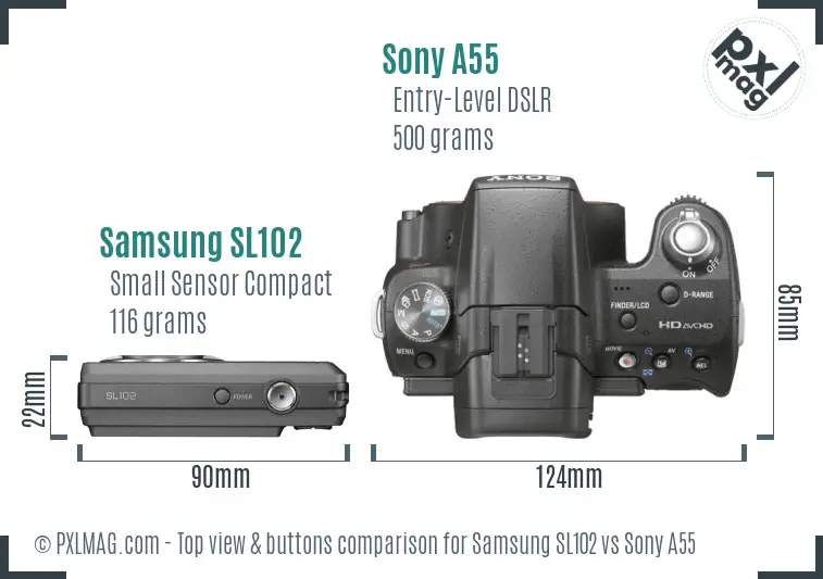 Samsung SL102 vs Sony A55 top view buttons comparison Samsung SL102 vs Sony A55 top view buttons comparison