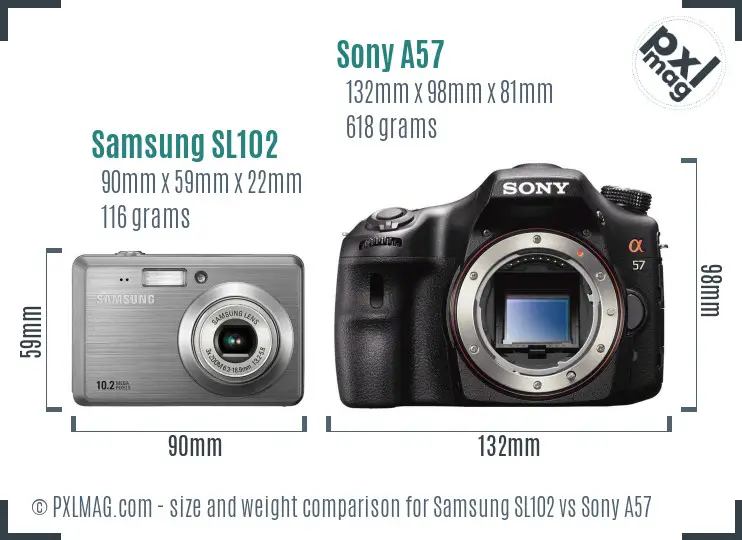 Samsung SL102 vs Sony A57 size comparison