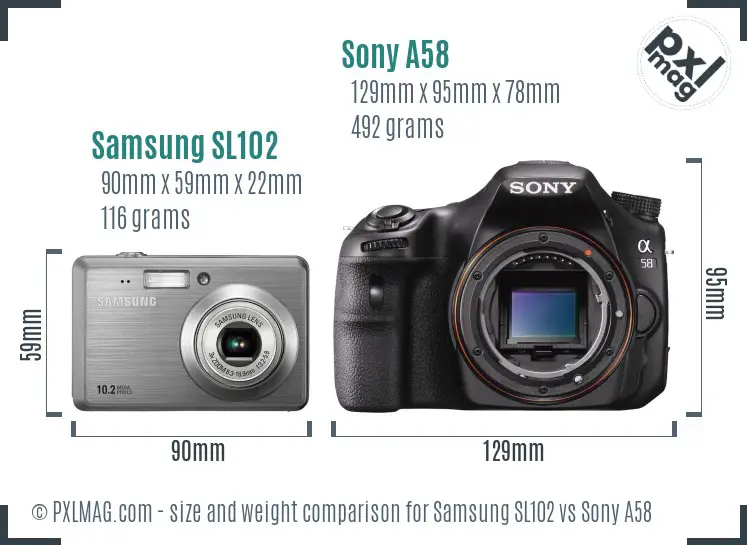 Samsung SL102 vs Sony A58 size comparison