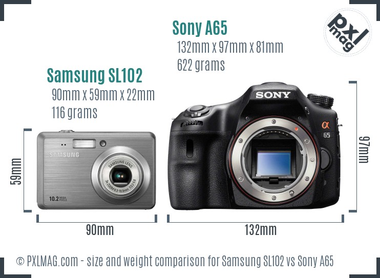 Samsung SL102 vs Sony A65 size comparison