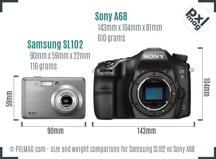 Samsung SL102 vs Sony A68 size comparison