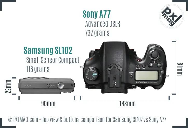 Samsung SL102 vs Sony A77 top view buttons comparison