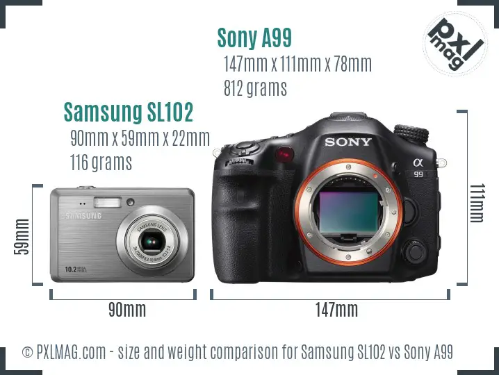 Samsung SL102 vs Sony A99 size comparison