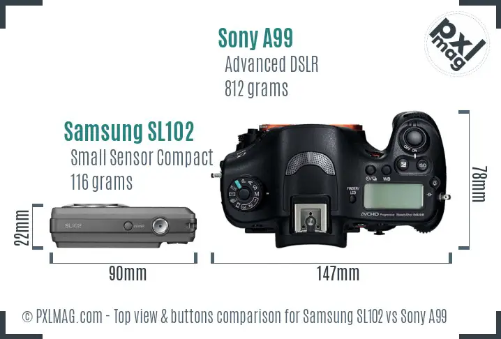 Samsung SL102 vs Sony A99 top view buttons comparison