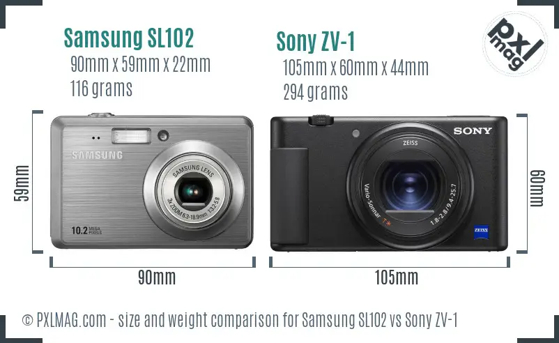 Samsung SL102 vs Sony ZV-1 size comparison