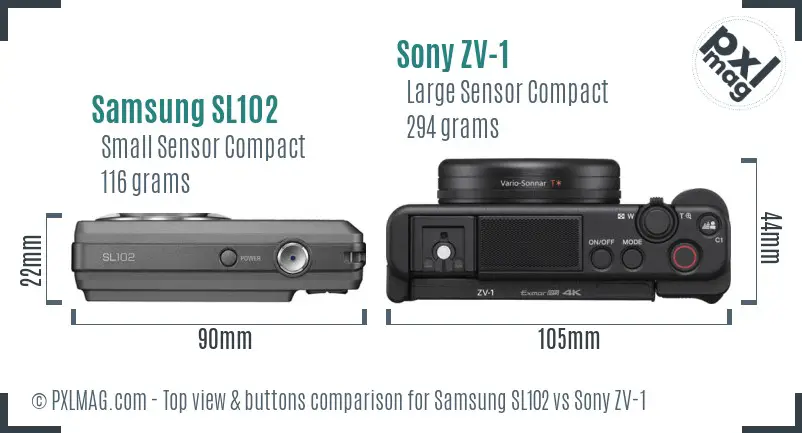 Samsung SL102 vs Sony ZV-1 top view buttons comparison