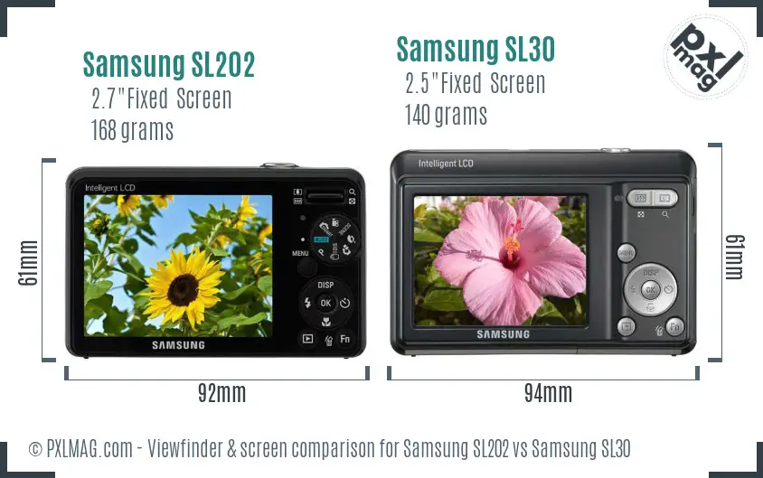 Samsung SL202 vs Samsung SL30 Screen and Viewfinder comparison