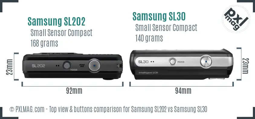 Samsung SL202 vs Samsung SL30 top view buttons comparison