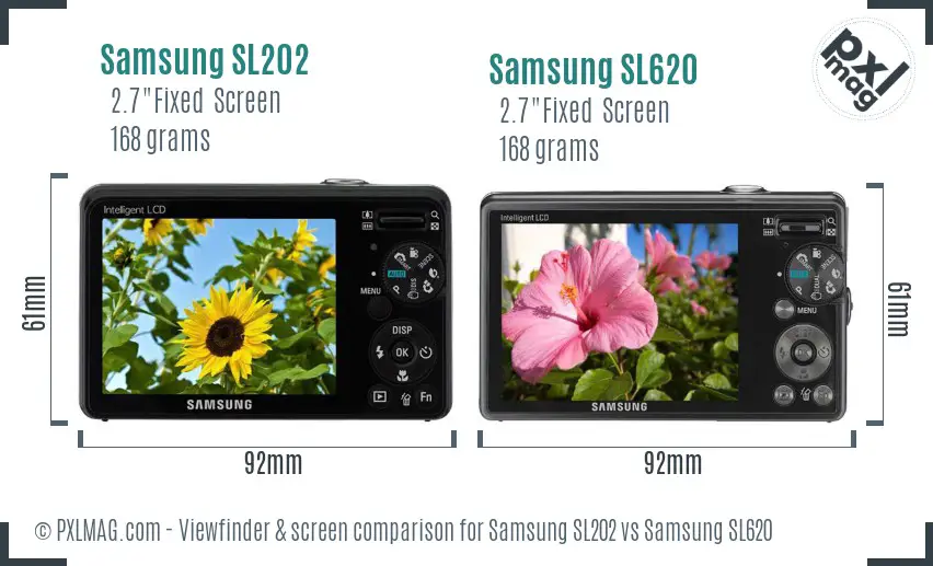 Samsung SL202 vs Samsung SL620 Screen and Viewfinder comparison