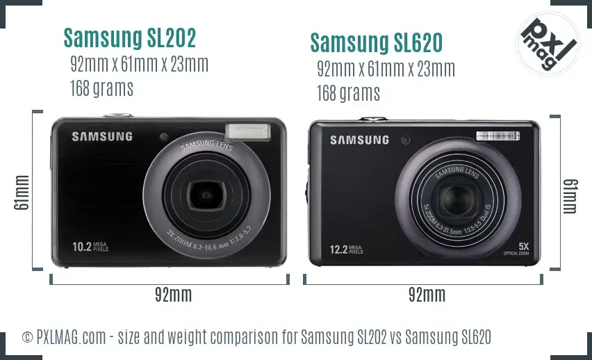 Samsung SL202 vs Samsung SL620 size comparison