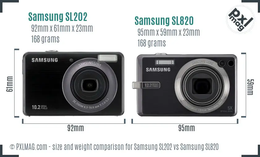 Samsung SL202 vs Samsung SL820 size comparison