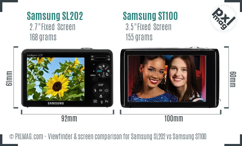 Samsung SL202 vs Samsung ST100 Screen and Viewfinder comparison