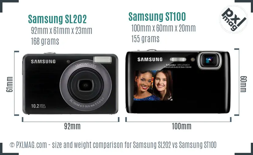 Samsung SL202 vs Samsung ST100 size comparison