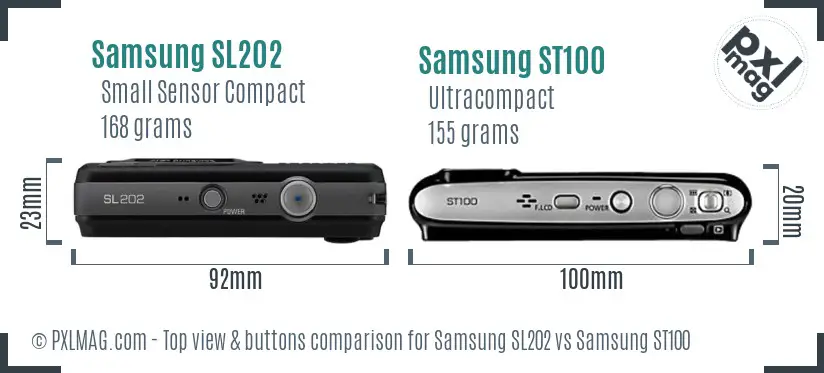 Samsung SL202 vs Samsung ST100 top view buttons comparison