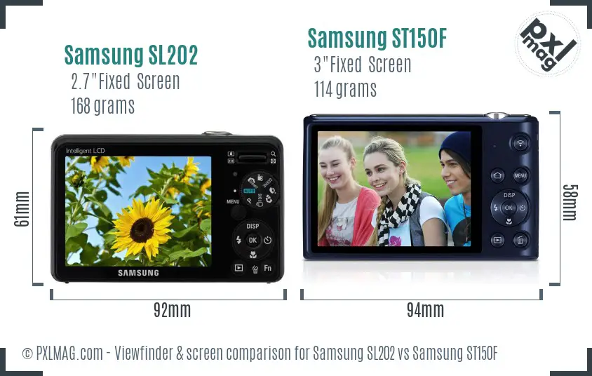 Samsung SL202 vs Samsung ST150F Screen and Viewfinder comparison