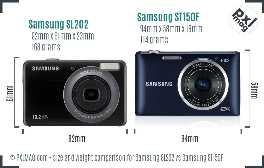 Samsung SL202 vs Samsung ST150F size comparison