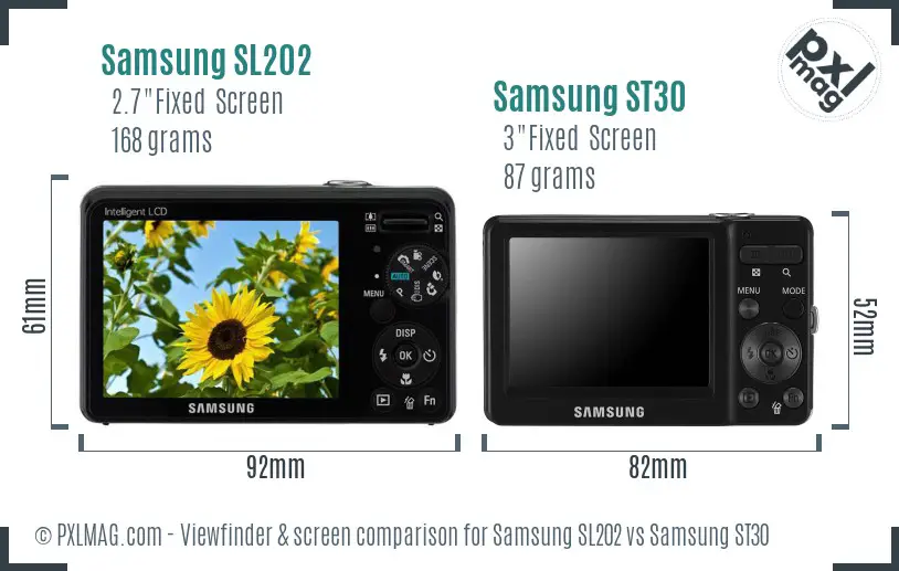 Samsung SL202 vs Samsung ST30 Screen and Viewfinder comparison