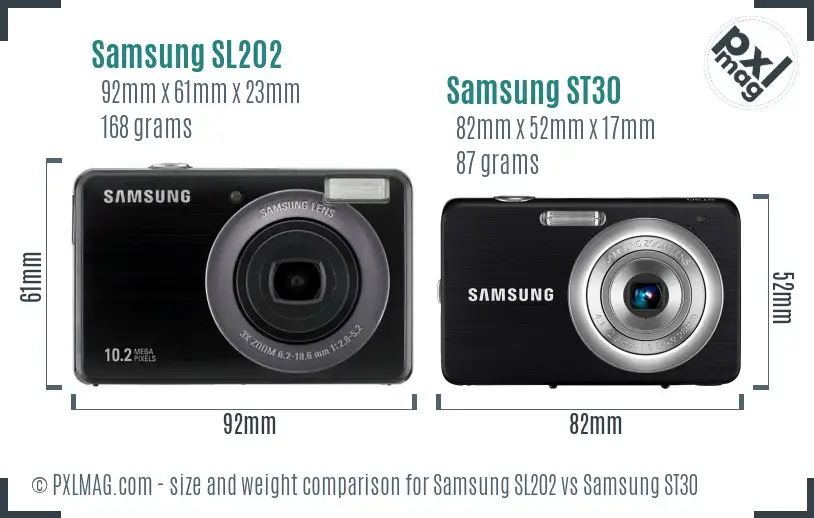 Samsung SL202 vs Samsung ST30 size comparison