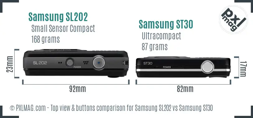 Samsung SL202 vs Samsung ST30 top view buttons comparison