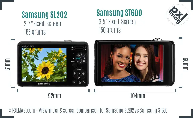 Samsung SL202 vs Samsung ST600 Screen and Viewfinder comparison