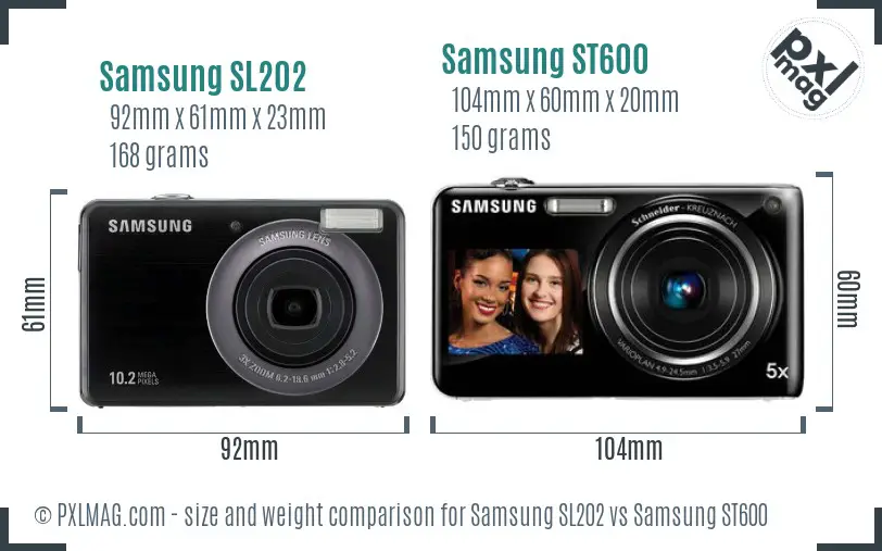 Samsung SL202 vs Samsung ST600 size comparison
