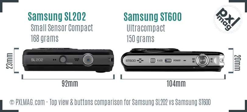 Samsung SL202 vs Samsung ST600 top view buttons comparison