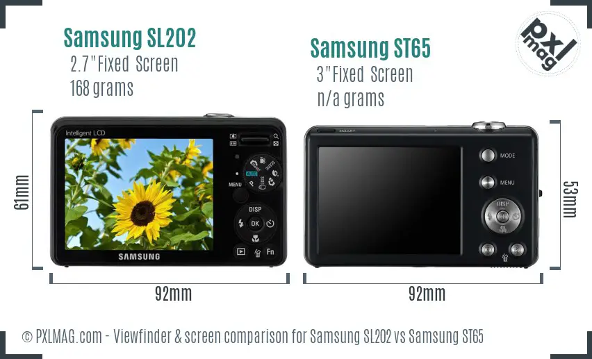 Samsung SL202 vs Samsung ST65 Screen and Viewfinder comparison
