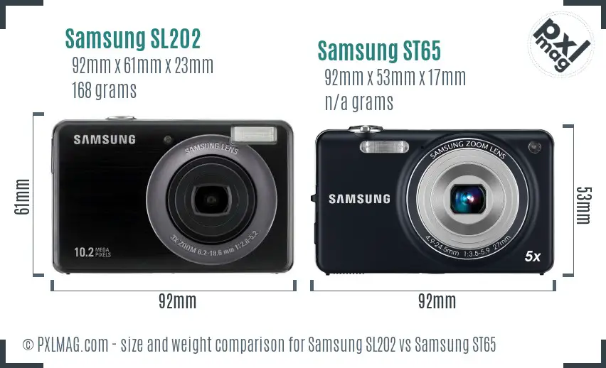 Samsung SL202 vs Samsung ST65 size comparison